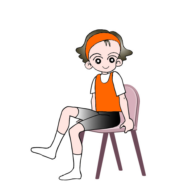 腸腰筋を鍛える運動をするときの体勢を示したイラスト。椅子に腰かけて、両手は椅子の座面の両端を握るようにしておく。