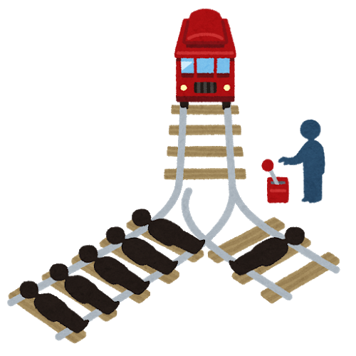 トロッコ問題を分かりやすくイラストで表現したもの